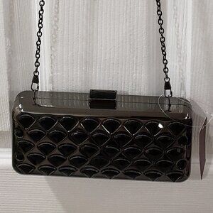 Women's Black Crystal Gray Metal Clutch, Evening Bags with Chain strap